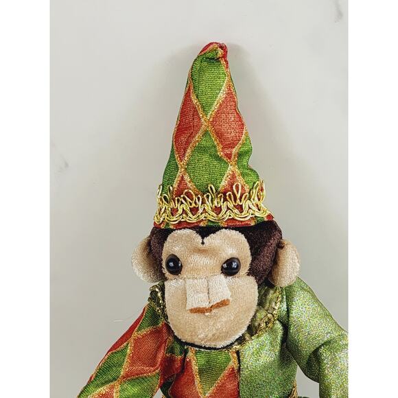 Christmas Jester Monkey Victorian Stuffed Harlequin Large 15" Green 90s Vintage - Picture 7 of 15